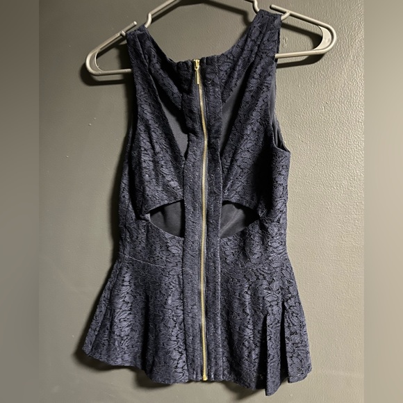 Dynamite Navy Peplum Top with Cutout Back - Picture 2 of 2